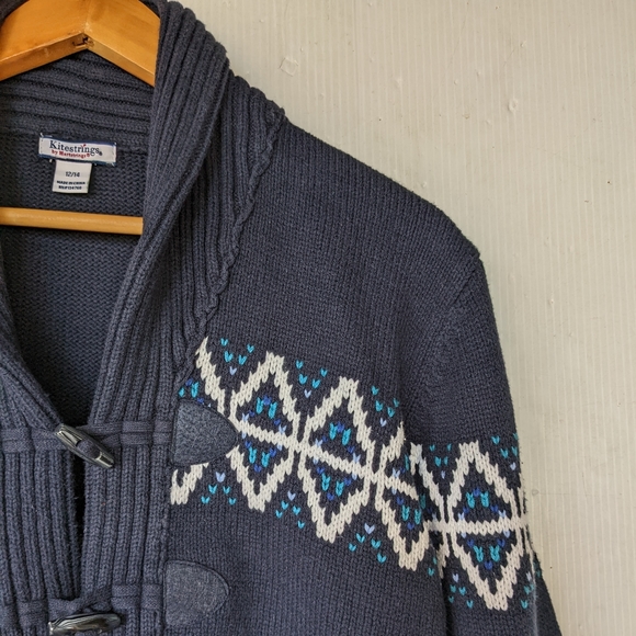KITESTRINGS kids blue fair isle shawl collar cardigan sweater toggle button - Picture 2 of 11
